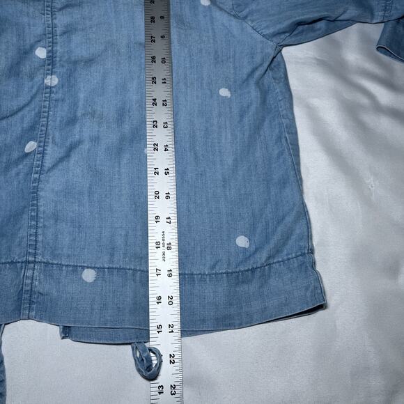 Cloth & Stone Chambray Polka Dot Top Tie Back Size S Bell Sleeve Boxy Lyocell - Picture 6 of 7